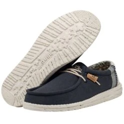 Wally Break Stitch - Navy -Modern Shoe Hub 110792568 WALLY LINEN NATURAL NAVY LEFT 3 1