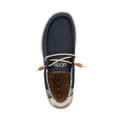Wally Break Stitch - Navy -Modern Shoe Hub 110792568 WALLY LINEN NATURAL NAVY LEFT 6 1
